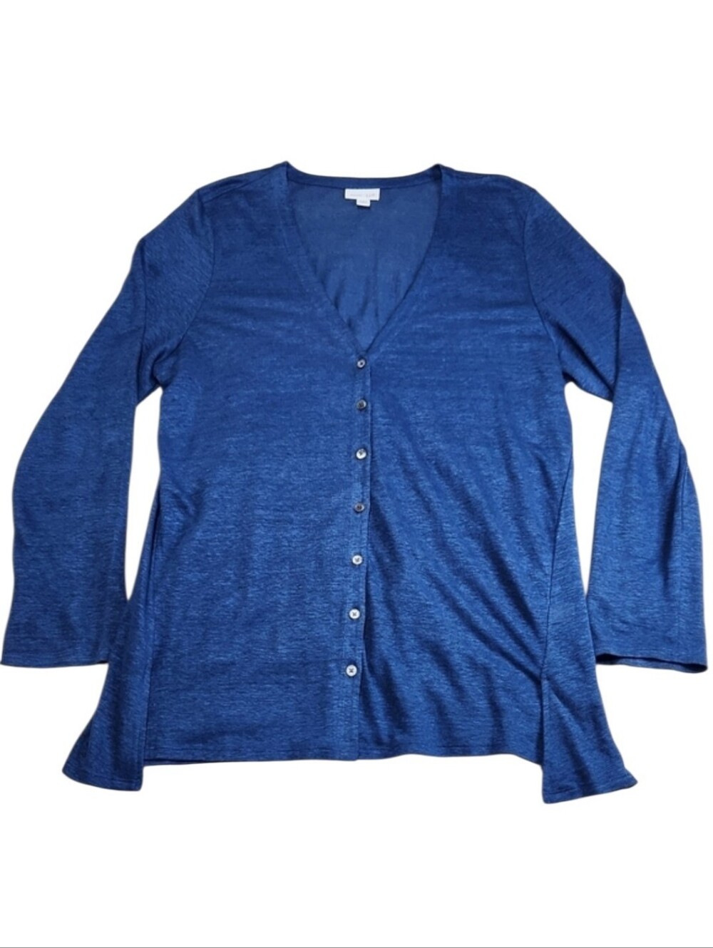 J.JILL Love Linen Women's 100% Linen Button Front VNeck Blue Cardigan Sz Large